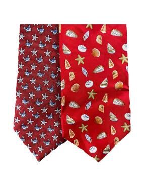 Lot of 2 Seaside Beach Pattern Ties Shells Crabs Red Shore & Singer Zionetti